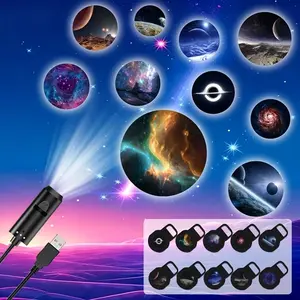 1Light+10/6/3 Pictures Change Smart LED Galaxy Projection Light, Projector Light, Starry Sky Lighting Night Light, Ceiling Photo Background Decoration Lighting Fixture, 360° Rotatable, Dimmable, USB Powered, Tabletop Mount, Bedroom, Living Room