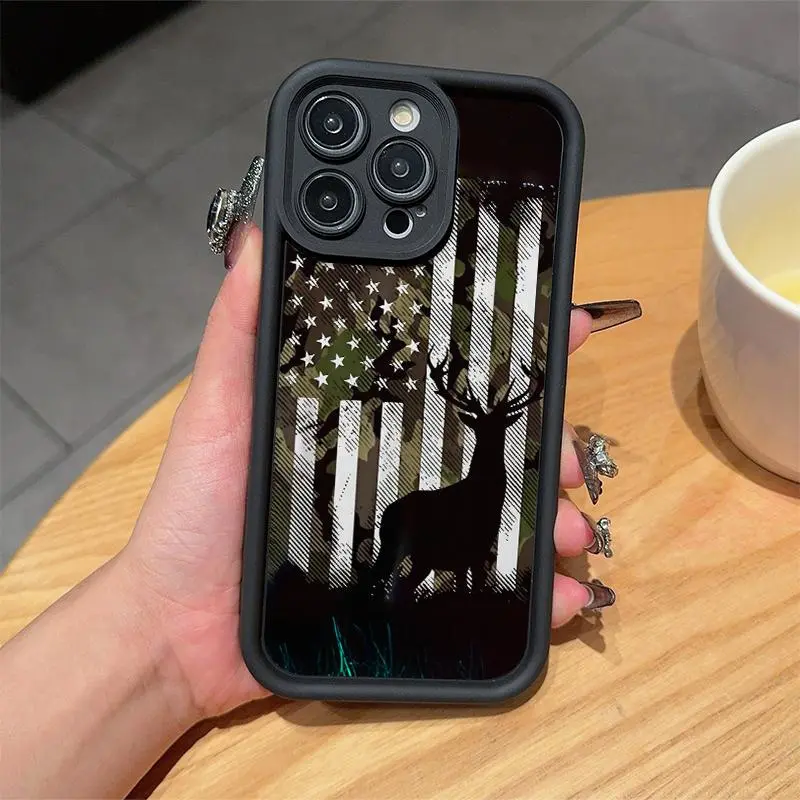 Flag & Deer Pattern Smartphone Casing, Anti-Drop Handheld Devices Protective Accessory, Shockproof Total Protection Cover for iPhone 17 Pro Max Plus Air/16/15/14/13/12/11, Accessories, Dropcushion Tpu