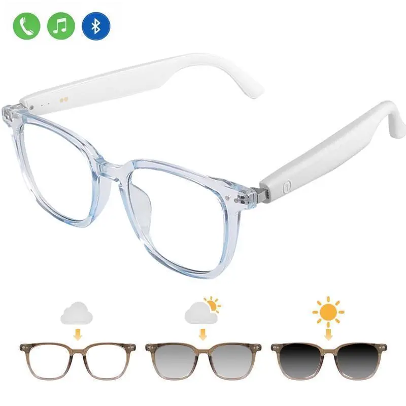 Smart Bluetooth Glasses with Auto-Tinting Polarized Lenses, Built-in Speakers & Mic, Blue Light Blocking