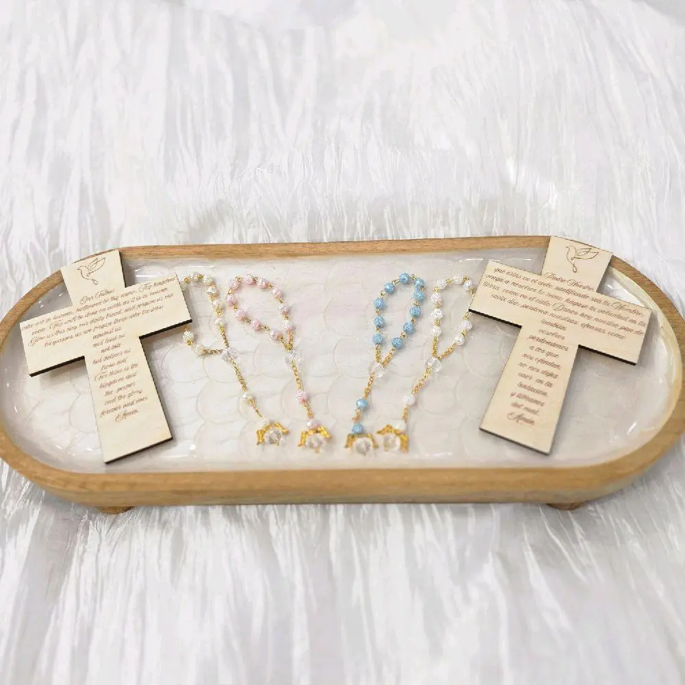 Wooden Cross with Our Lord Prayer English or Spanish 3.5x5 Inches Finger Rosary for Communion Baptism Confirmation