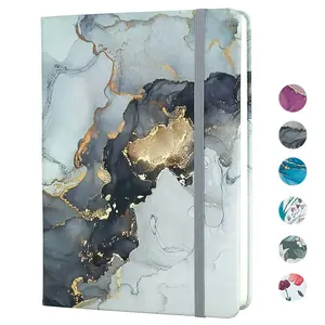 Lined diary pages, floral hard shell, marble hard shell, medium 5.71 X 8.39 inches, 200 thick pages, cute aesthetic college grid notebook, suitable for diary writing work office women men, grey marble