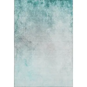 HomeRoots 650913 9 x 12 ft. Teal & Ivory Abstract Transitional Washable Machine Made Rectangle Area Rug with UV Protection