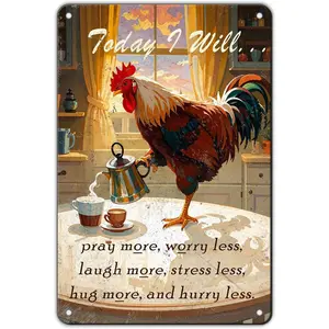 Chicken Metal Signs Rooster Kitchen Wall Decor Today I Will Pry More Worry Less Tin Sign 12x8 Inch Funny Chicken Coop Accessories Rooster Home Farm Yard Garden Decor