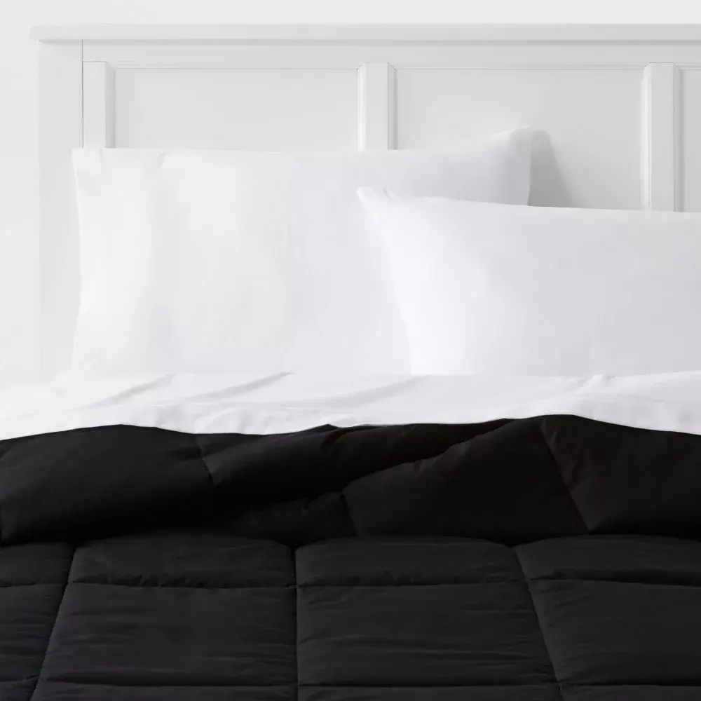 Twin/Twin Extra Long Down Alternative Washed Microfiber Reversible Comforter Black - Room Essentials
