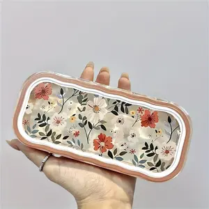 Floral Transparent Anti-Pressure Glasses Case - Stylish Portable Eyewear Storage with Vibrant Red & Pink Flowers on White Background for Men and Women, Protective Eyeglasses Cover |     Stylish Eyewear Accessory |     Vibrant Pattern Case, Eyeglass Case