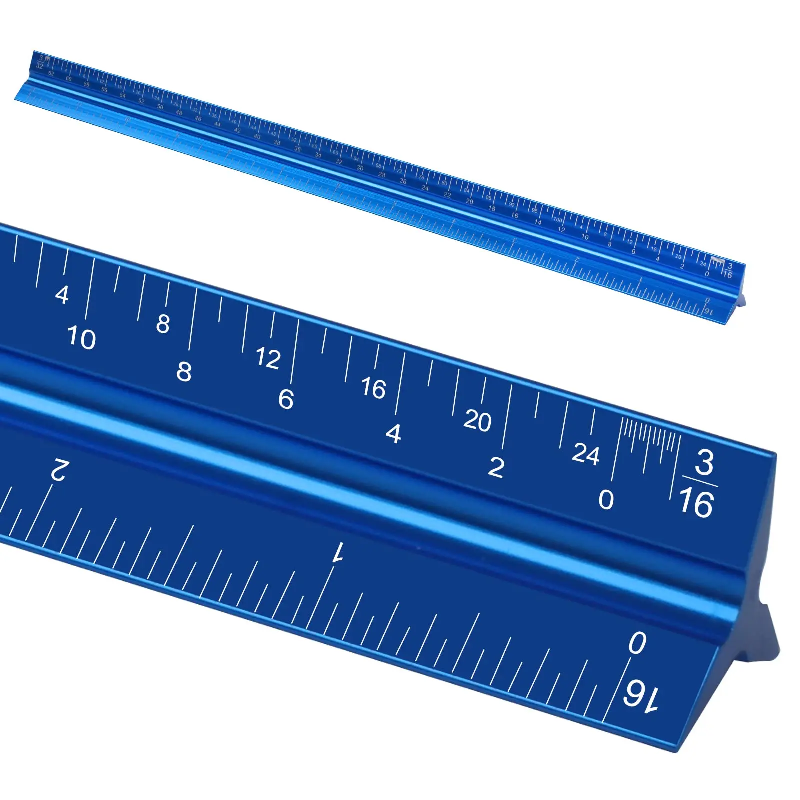 Architectural Scale Ruler 12" Aluminum Scale, Triangular Ruler, Scale Ruler for Blueprint Imperial Measurements for Architects Engineering Artists, Draftsman Drawing, Laser-Etched Markings Blue