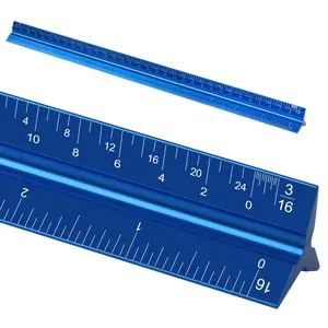 Architectural Scale Ruler 12" Aluminum Scale, Triangular Ruler, Scale Ruler for Blueprint Imperial Measurements for Architects Engineering Artists, Draftsman Drawing, Laser-Etched Markings Blue