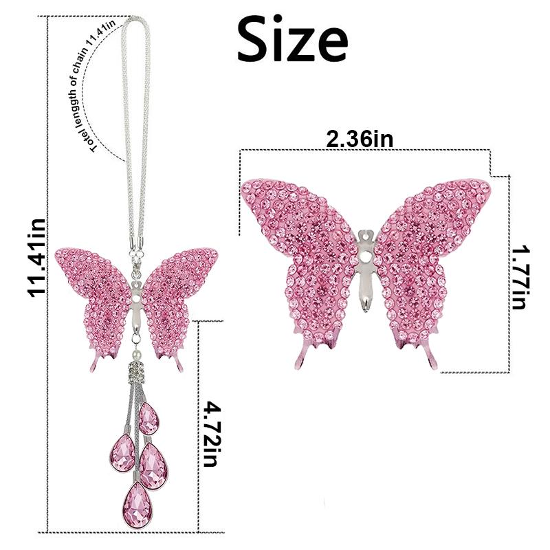 Butterfly Crystal Hanging Decor Pink Rhinestone Pendant Ornament Decorative Hanging Charm for Car Rearview Mirror Home Window Wall Door Backpack Handbag Room Decoration Gift for Women and Teen Girls
