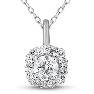 5/8ct Cushion Halo Diamond Pendant 14k White Gold & 18" Chain