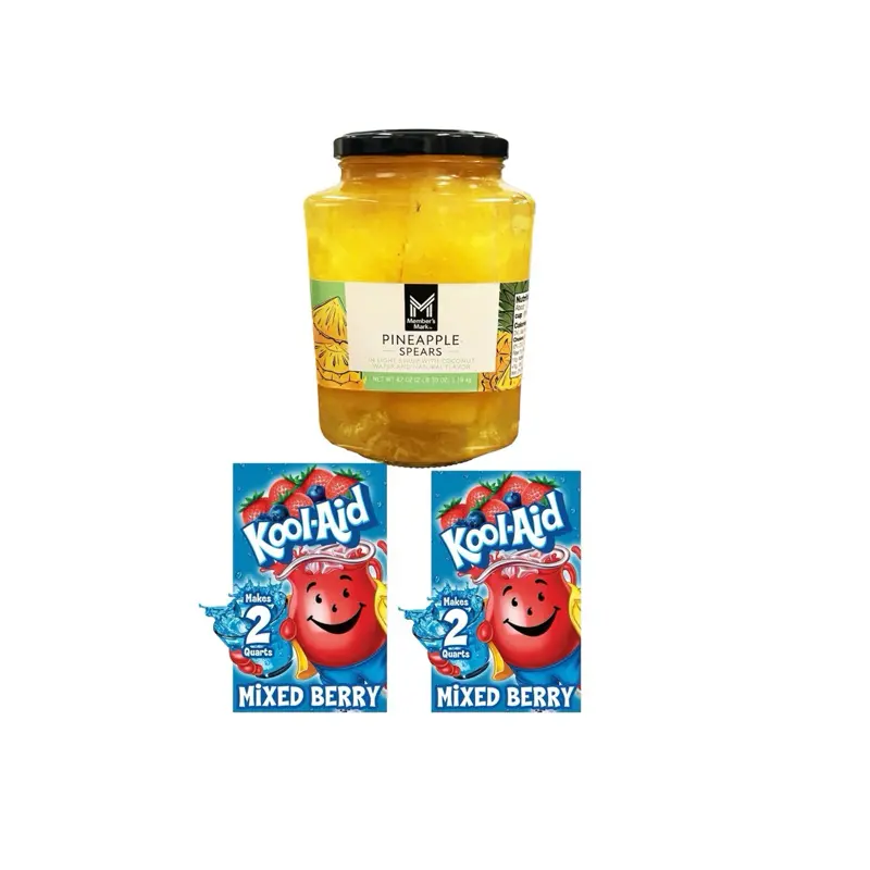 Viral Pineapple Spear With Koolaid Mix Berry Flavor- 1 Jar of Pineapple & 2 Koolaid Packs