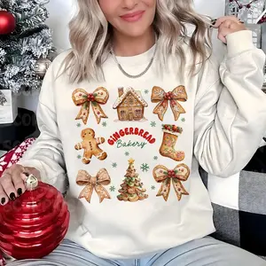 Gingerbread Bakery Sweatshirt, Christmas Coquette Bow T-Shirt, Gingerbread Christmas Shirt, Gingerbread House, Christmas Gifts For Woman 7Q