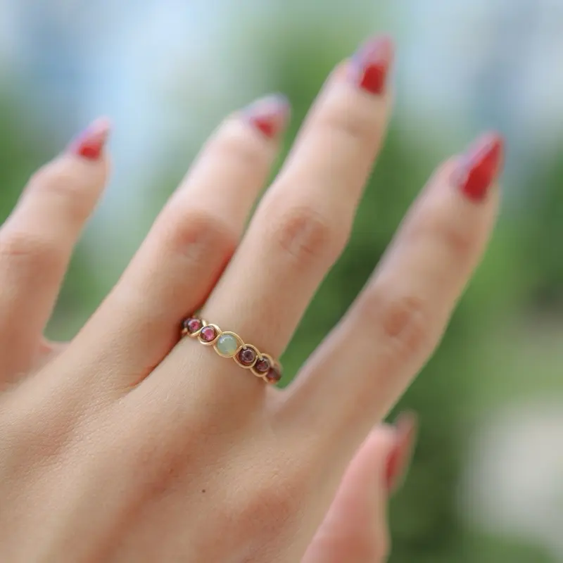 Garnet with aventurine beaded crystal ring Garnet with aventurine beaded crystal ring