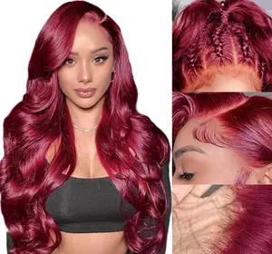 Karlami Hair 13X4 Burgundy Lace Front Wigs Human Hair Glueless Wigs Human Hair Pre Plucked 99J Body Wave Human Wigs Hair for Black Women with Baby Hair