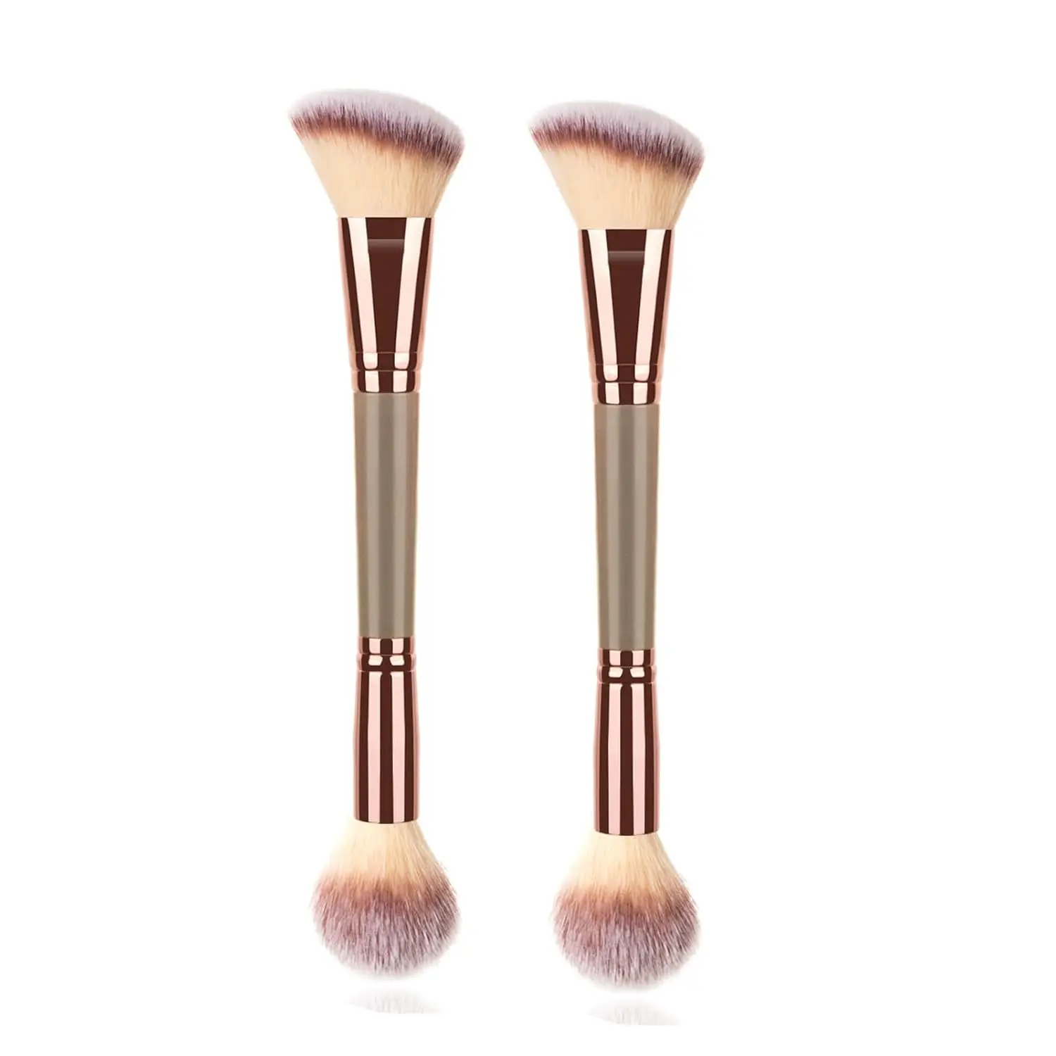 Dual-ended Makeup Brushes for Contouring, Blending, and Bronzing - Angled Foundation Brush and Concealer Brush - Premium Luxe Hair for Flawless Application of Liquid, Cream, and Powder Makeup