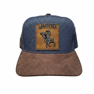 Nuevo Imperio Bull Riding Denim Snapback Hat with Leather Patch and Suede Brim for Men - Jaripeno Design