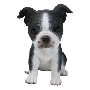 Realistic Miniature Boston Terrier Puppy Statue 6.25"Tall Animal Dog Collectible