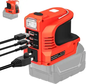 Type-C Port | Power Tool Sets 180-220W Adapter | for M-18 18V 48-11-1850 48-11-1852 | DC 20V to AC 110-120V | Portable Charger | with 2 USB Ports 1 Type-C | AC Outlet | LED Light