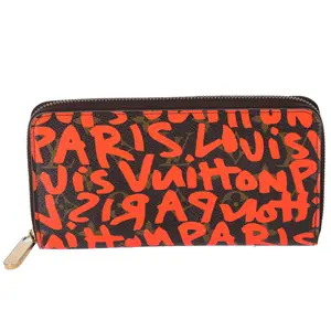Pre-owned Louis Vuitton Rayon Small Leather Goods Wallet Multicolor Logo M93711 Zippy Wallet Brown Monogram Graffiti Orange