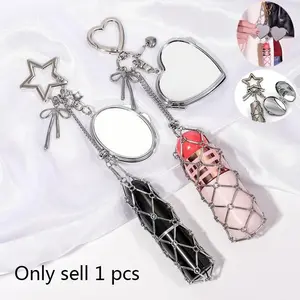Multifunctional Lipstick Case with Mirror, Lipstick Organizer, Hanging Decorative Chain for Bags, Elegant Zinc Alloy Accessory, Perfect Gift Idea