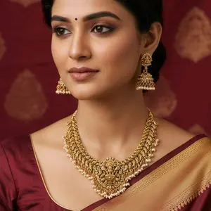 Beautiful Pure Brass Temple Necklace and Earrings