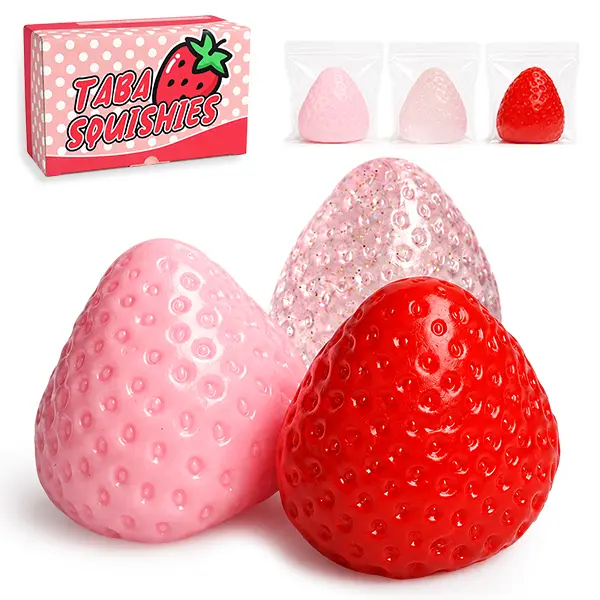 3Pcs Big Taba Squishy Fidget Toys, Strawberry Squishies Sticky Fidget Toys, Ultra-Soft Squeeze Toys for Teens Adults, Anxiety Stress Relieves Gifts for Birthday, Party