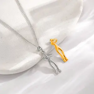 Love Hug Pendant Necklace for Women Two-Toned Affectionate Couple Hug Valentine's Necklaces Fashion Personalized Statement Jewelry Wedding Birthday Party Gifts for Her