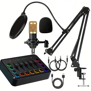 Game Audio Mixer with RGB Lighting, Streaming Mixer with XLR Microphone Interface, 6 Voice Change Modes, Mute Button, 48v Phantom Power for Podcasts and Gaming