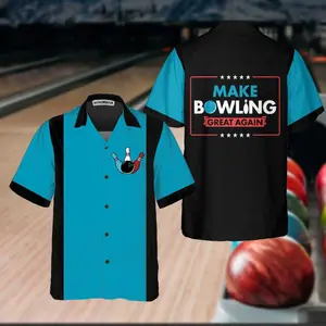 Make Bowling Great Again Bowling Hawaiian Shirt, Funny Bowling Shirt For Bowling Lover, Short Sleeve Casual Button Down Shirts Summer Beach Shirt, Tropical Floral Shirt
