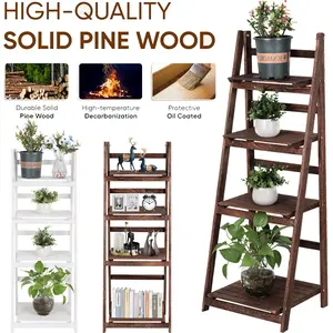 4-Tier Ladder Shelf BookcaseWooden Bookshelf Plant Flower Stand Bookshelf Bathroom Shelves  Storage Shelf for Living Room Kitchen Organiser Racks