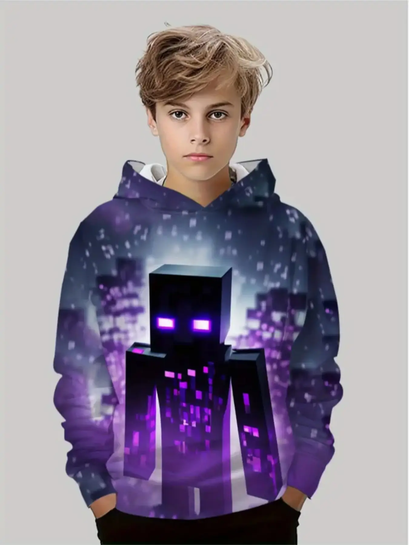 High-Quality Kids' 3D Print Hoodie, Durable Fabric Design, Suitable for Ages 6-12, Daily & Outdoor Activities