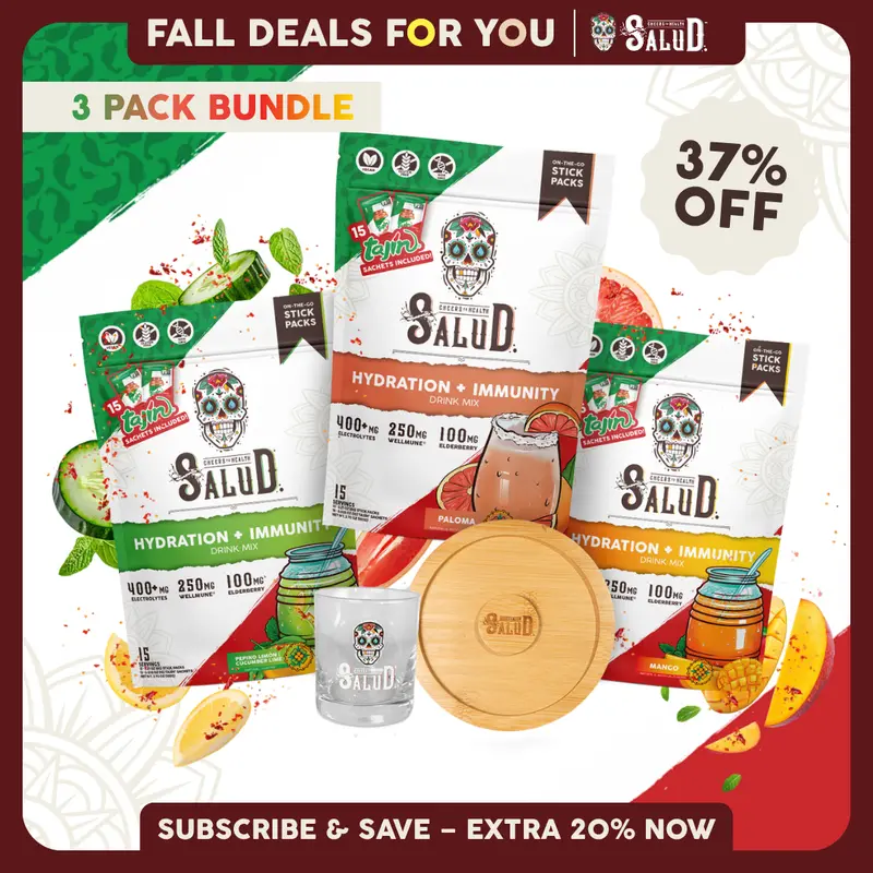 Salud x Tajín 2-in-1 [Hydration + Immunity] Electrolytes Powder, Agua Fresca Drink Mix, Elderberry, Dairy & Soy Free, Non-GMO, Gluten Free, Vegan, 1g Sugar (15 Servings of Salud and Tajín)