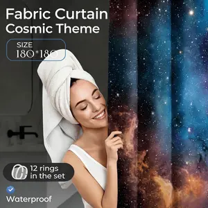 Outer Space Galaxy Shower Curtain, Vibrant Nebula and Starry Night Design for Space Lovers, 72" x 72" Durable Mildew Resistant Polyester Bath Curtain Set