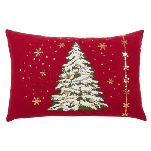 13 x 20 in. LED Lights Christmas Tree Poly Filled Pillow, Red