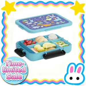 Bento Lunch Box for Kids Lightweight Leak-Proof with 5 Slots Dino Unicorn Candy Cards Fun & Functional School Meal Prep