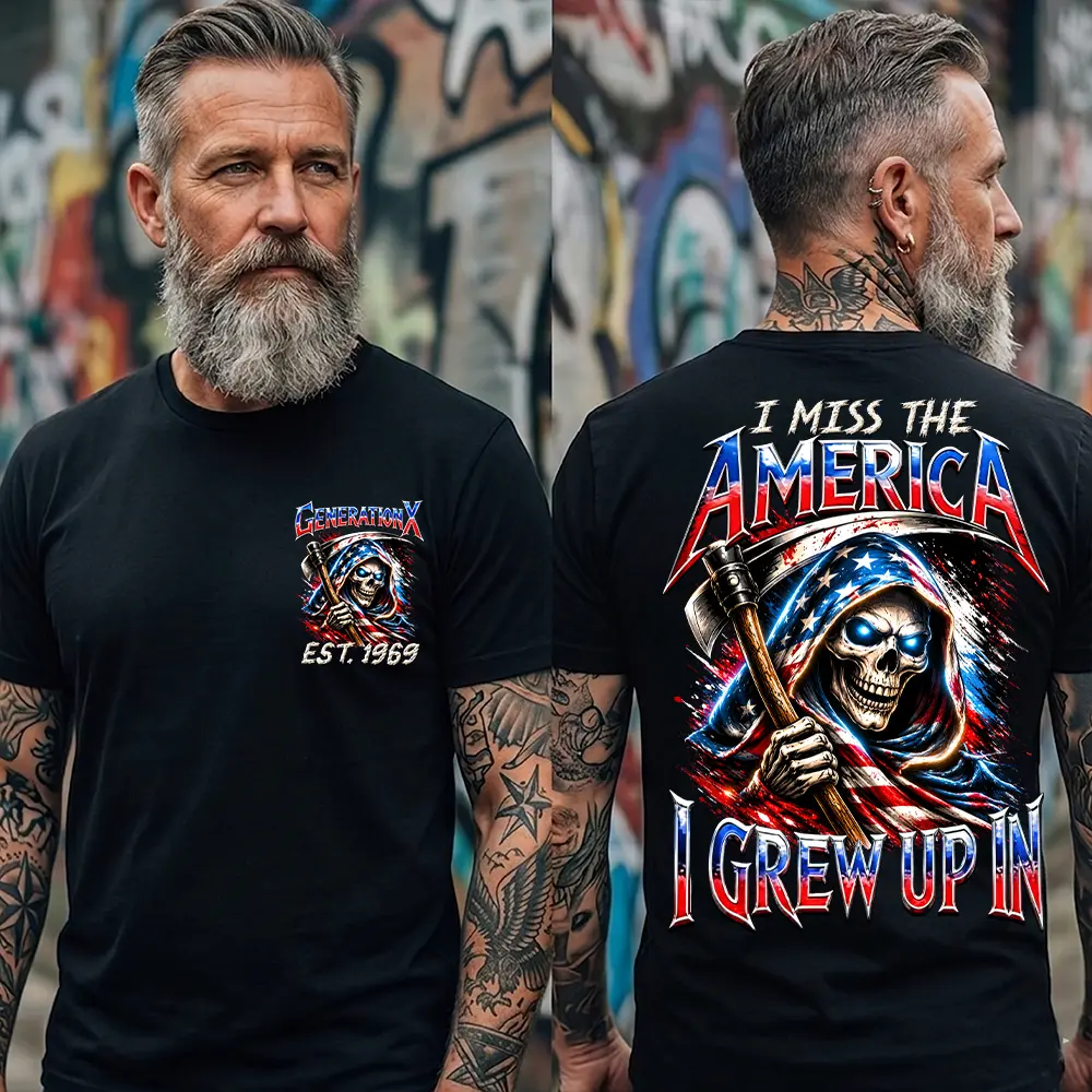 Personalization Year Gen X T Shirt, I Miss The America I Grew Up In Patriotic Skull T-Shirt , Generation X T-shirt For Women For Men