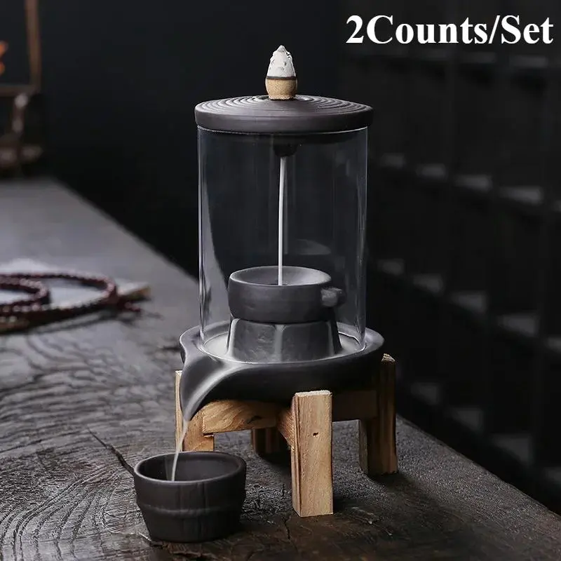 Creative Backflow Incense Burner Set, 2 Counts/set Windproof Incense Burner without Incense, Desktop Ornaments for Indoor Incense Fountain Candlestick