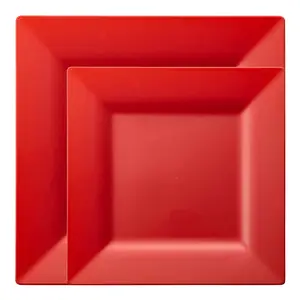 Red Square Plastic Plates Dinnerware Value Set