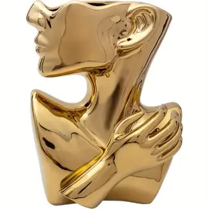 New Ceramics Statue Flower Vase Face Pots Bust Head Shaped for Birthday Gifts Home Office Decoration (Gold) Plants Ornaments
