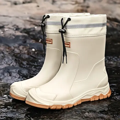 Women's Mid-Calf Rubber Slip-On Rain Boots - Waterproof, Non-Slip, All Weather Grip, Comfortable Women's Shoes for Outdoors, Spring Work & Casual Use