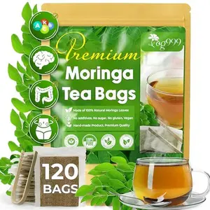 FreshDrinkUS 120 Moringa Leaf Tea Bags, 100% Natural & Pure from Moringa Leaves. Loose Leaf Moringa Herbal Tea. Moringa Leaf Tea. No Sugar, No Caffeine, No Gluten, Vegan. Beverage