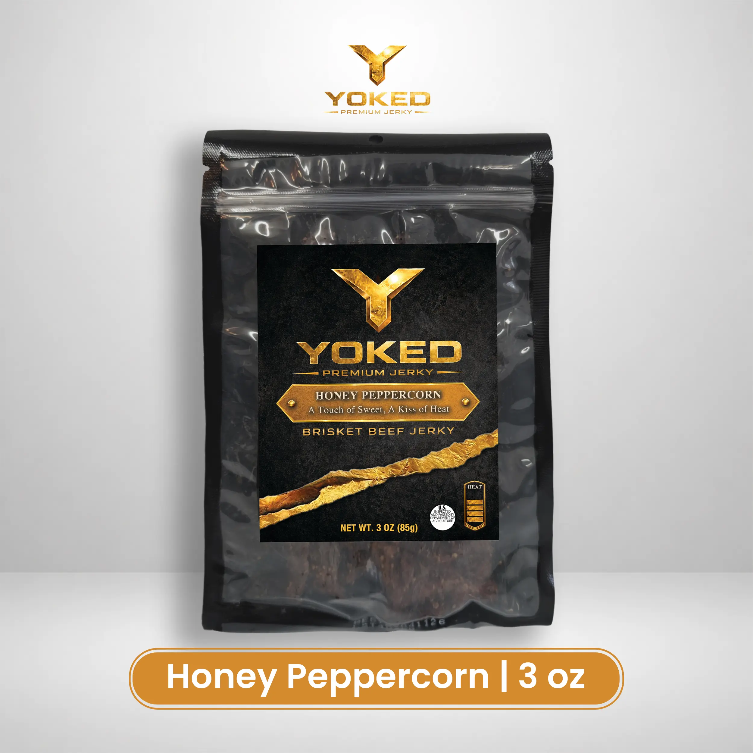 Yoked Honey Peppercorn Beef Jerky Snack - Premium Brisket Beef Jerky 3 oz High Protein Low Fat Made in USA Sweet Heat Flavor Soft Bite Honey Black Pepper