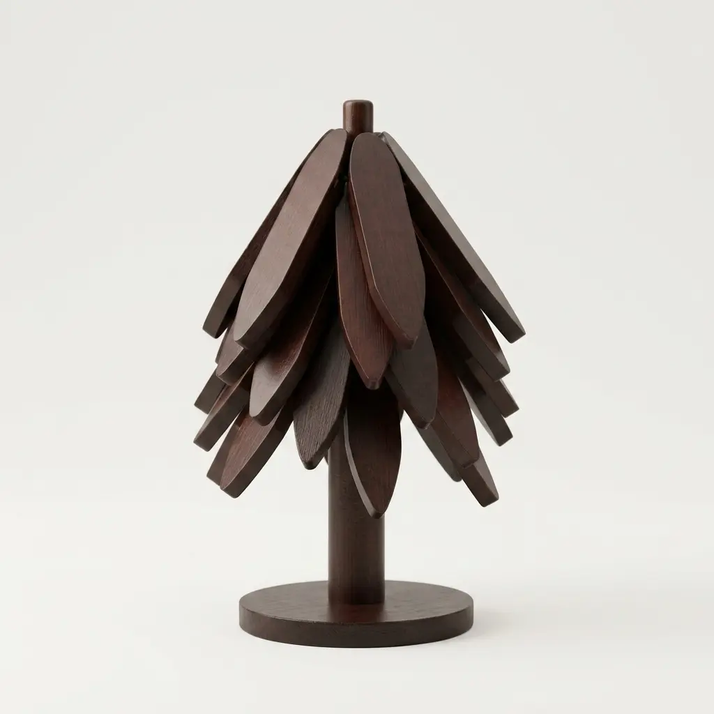 Dark Brown Tree Shaped Durable Wooden Thermal Coasters (5-Piece Set) - Heat Resistant Tableware Essentials with Table Mats, Christmas Tree Storage Rack, Ideal Mother’s Day Gift, Holiday Decor