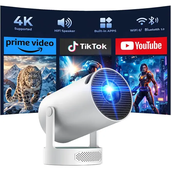 Mini Projector with WiFi and Bluetooth, 4K Support Portable Movie Projector