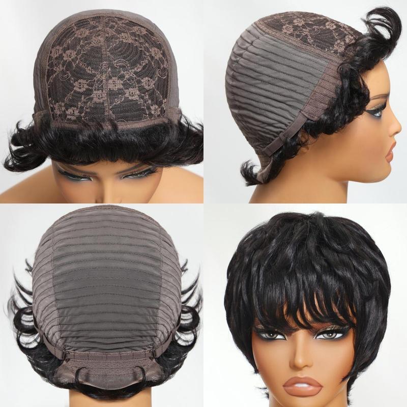 UNice Short Pixie Cut Human Hair Glueless Wig With Full Bangs Beginners Friendly Short Straight Layed Wig for Daily Use