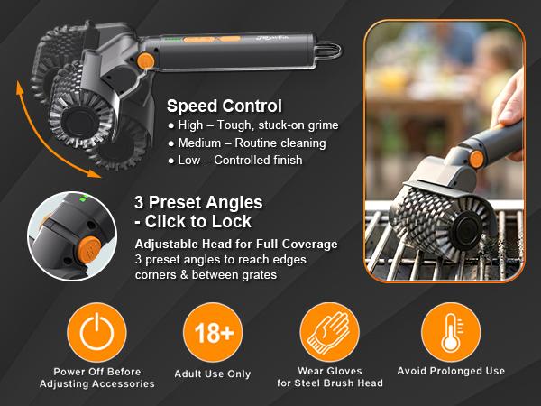 Upgraded Electric Grill Brush - Extreme 50kg Torque Power Grill Brush, 7.4V Motor, Safe for All Grills, SUS304 Anti-Shedding Bristle, with Heat Resistant Mat & Polishing Pad