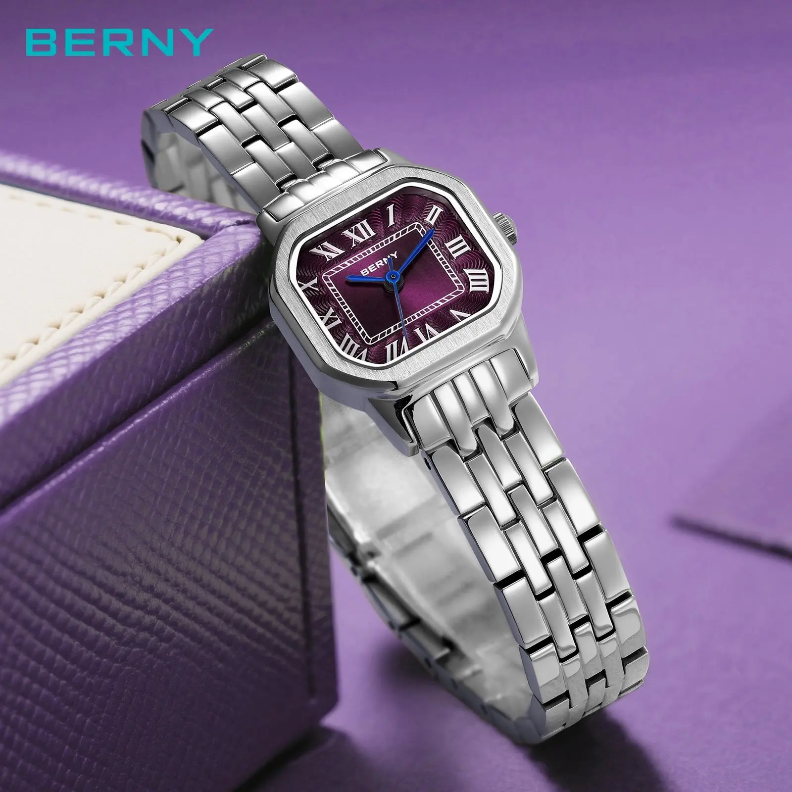 BERNY Silver Women's Watch - Elegant Rectangular Quartz Wristwatch with Adjustable Stainless Steel Bracelet, Waterproof, Lightweight, Minimalist Ladies Watch, Tools Included, Fashion Gift for Women, Reloj, Fashion Summer Accessories