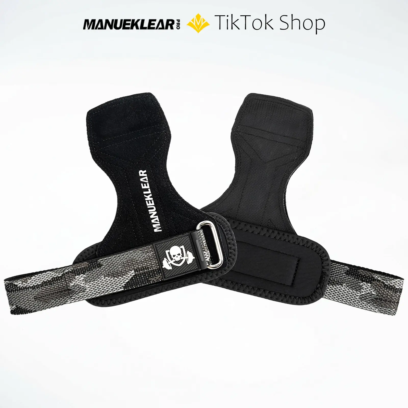 MANUEKLEAR Gym  Weight Lifting Straps, Double Leather Lifting Straps for Men Deadlift with Cushion Wrist Loop, lifting grips, Gym Lifting Wrist Wraps for Weightlifting