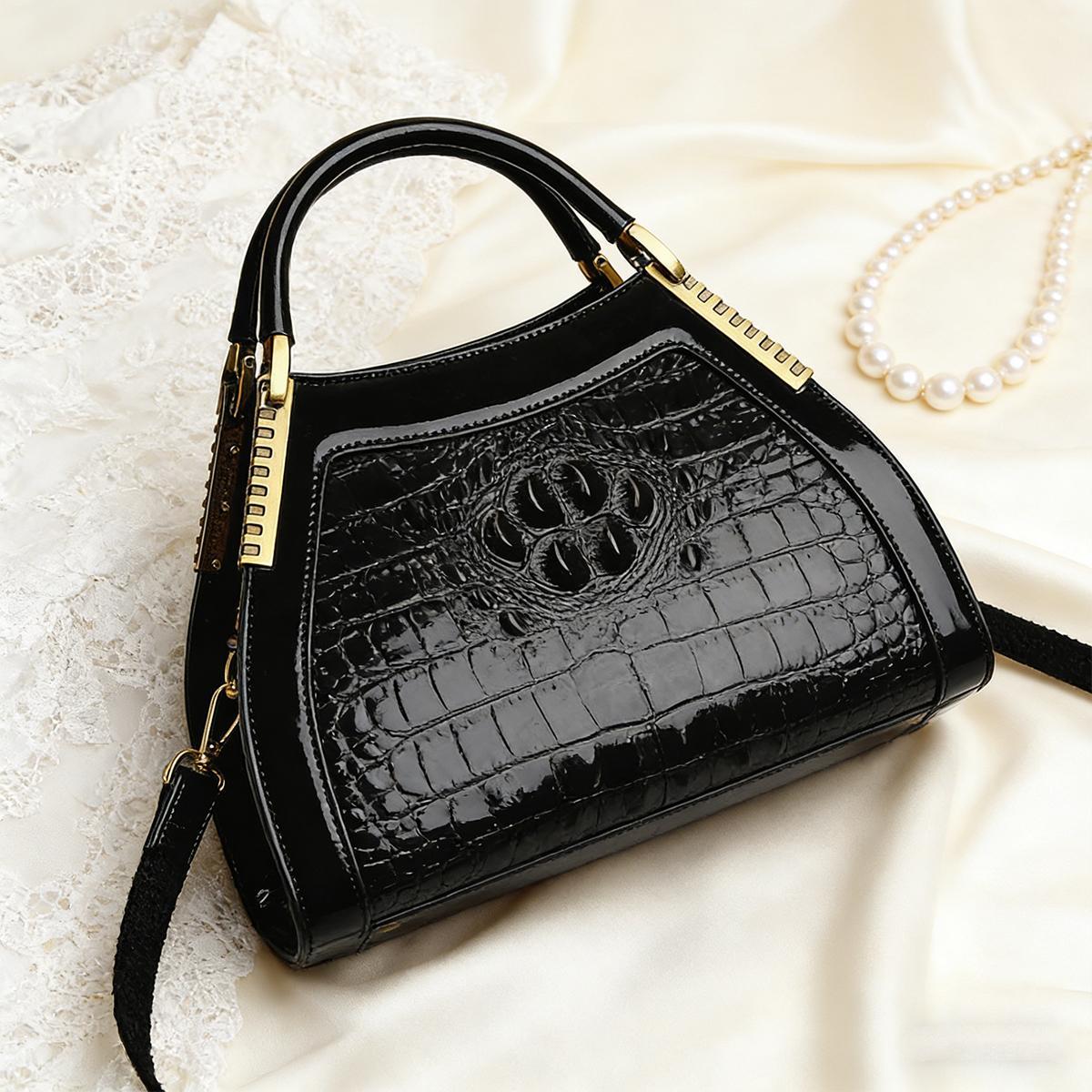 Vintage Embossed Glossy Croc-pattern Women’s bag — Large-capacity, two-way (crossbody/handheld), versatile for commuting, elegant shoulder bag Shoulder Tabby Bag