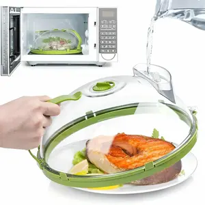 Microwave Splatter Cover with Water Steamer, 10 inch Clear Microwave Plate Cover Lid for Food, Kitchen Gadgets Accessories for Microwave Oven Kitchenware Utensils