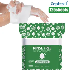 125 Sheets Disposable Rinse-Free Towels 11.81*11.81in - Water-Activated for Post-Surgery Elderly Body Care. 25sheets/pack